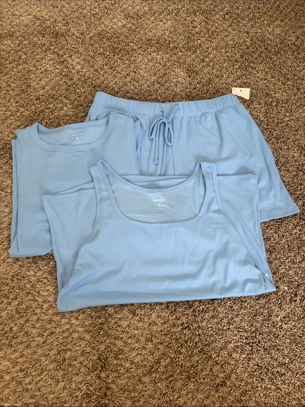 Sonoma Soft Sky Blue Ribbed Tank, Tee & Drawstring Shorts Set BRAND NEW!
